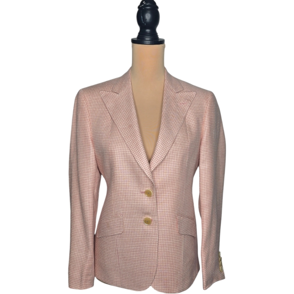 Maus & Hoffman Palm Beach Silk and Linen‎ Pink Houndstooth Blazer Size 8